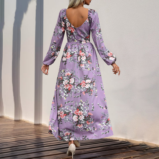 Damen Maxikleid mit floralem Design und seitlichem Schlitz EB