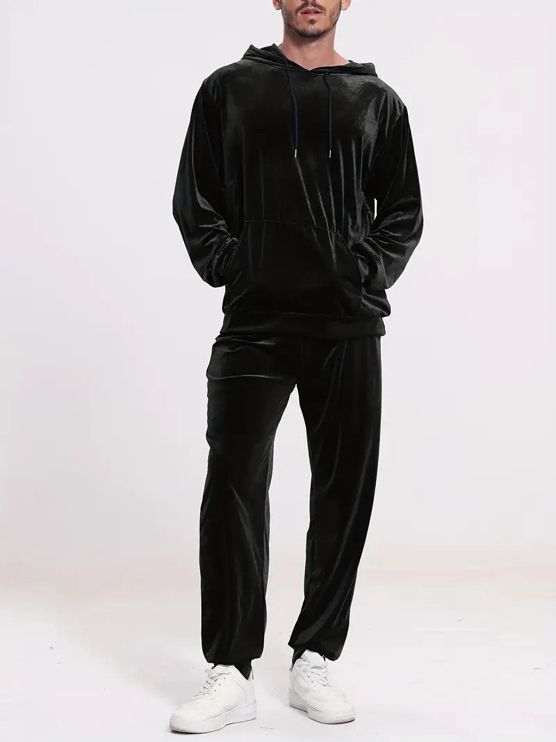Herren nan Velours-Freizeitanzug mit Kapuzenpullover und lässiger Jogginghose EB