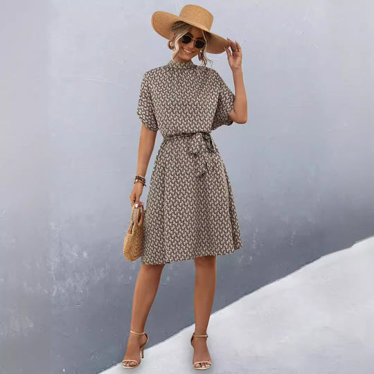 Damen Midikleid mit Gummizug und hochgeschlossenem Kragen EB