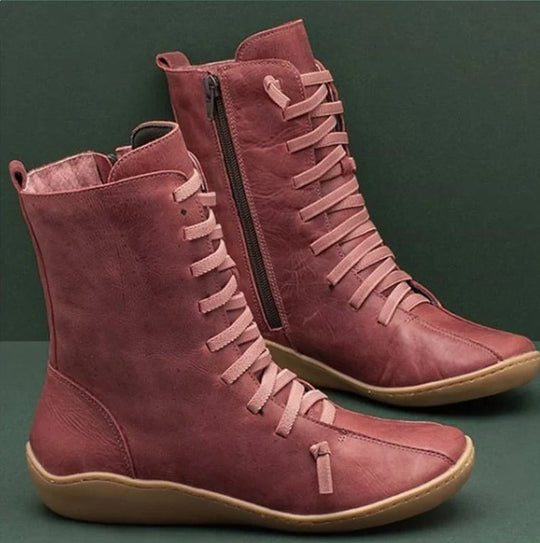 Damen knöchelhohe Schnür-Boots mit seitlichem Reißverschluss und stoßdämpfender Gummisohle EB