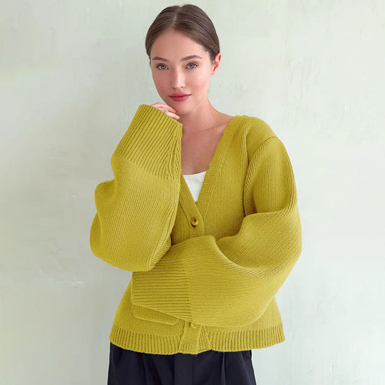 Damen Modische Strickjacke mit XL-Ärmeln und Taschen EB