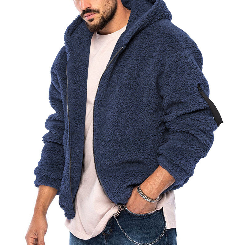 Herren Gemütliche Fleece-Jacke mit Kapuze und Reißverschluss EB