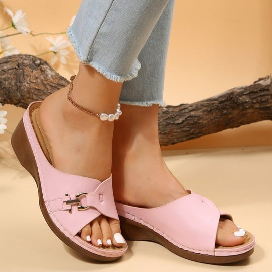 Damen Wedge-Pantoletten mit modischem Riemendesign und anatomischem Fußbett EB