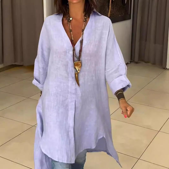 Damen Leinen Tunika mit asymmetrischem Schnitt und eleganten Details EB