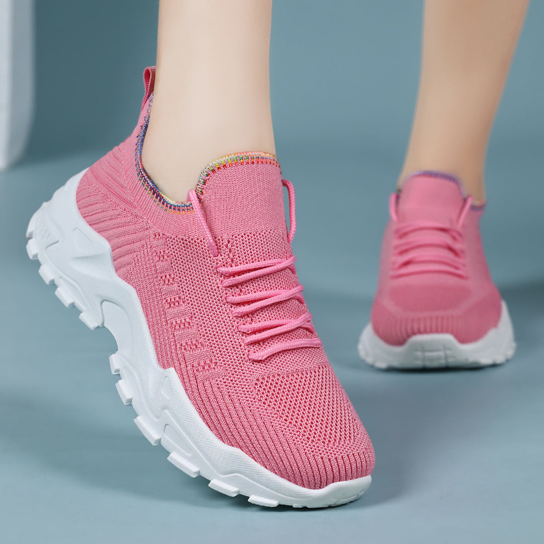 Damen Bequeme Lauf-Sneaker mit elastischem Strickdesign und rutschfester Sohle EB