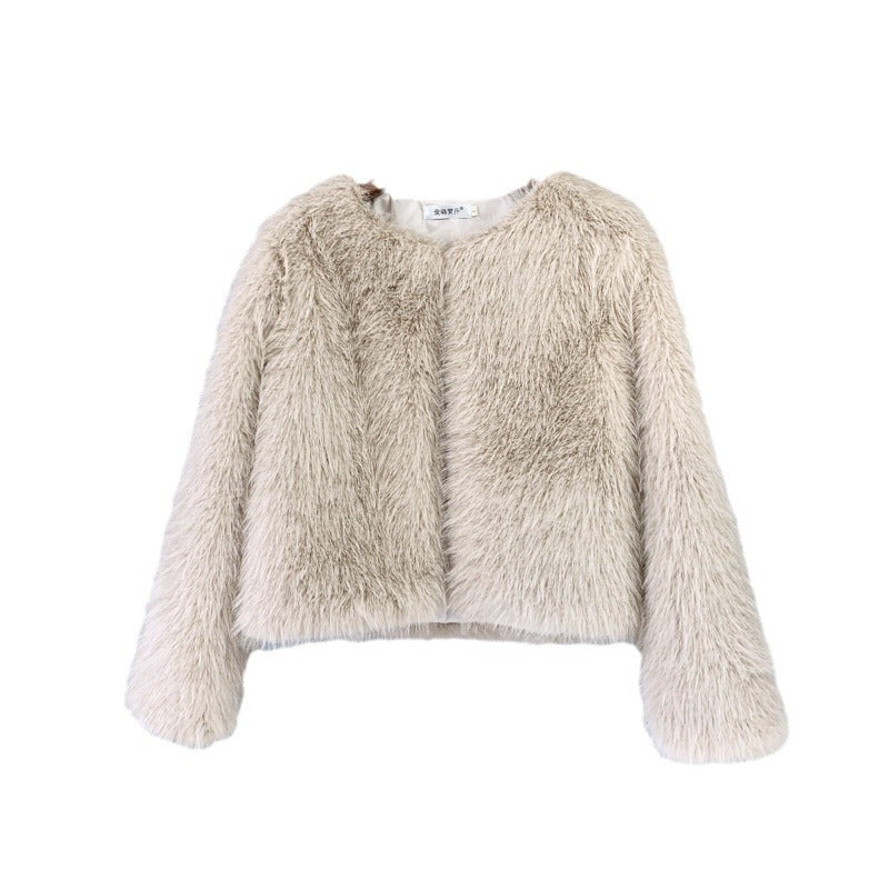 Damen Flauschige Kurzjacke aus hochwertigem Kunstfell mit eleganten Ärmeln EB