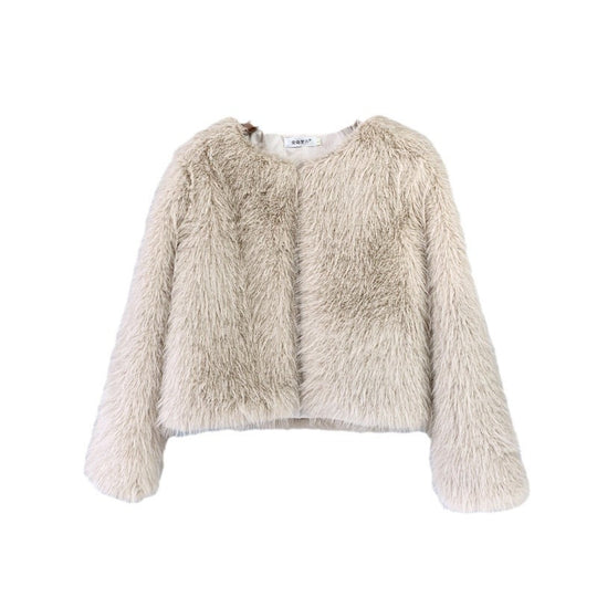 Damen Flauschige Kurzjacke aus hochwertigem Kunstfell mit eleganten Ärmeln EB
