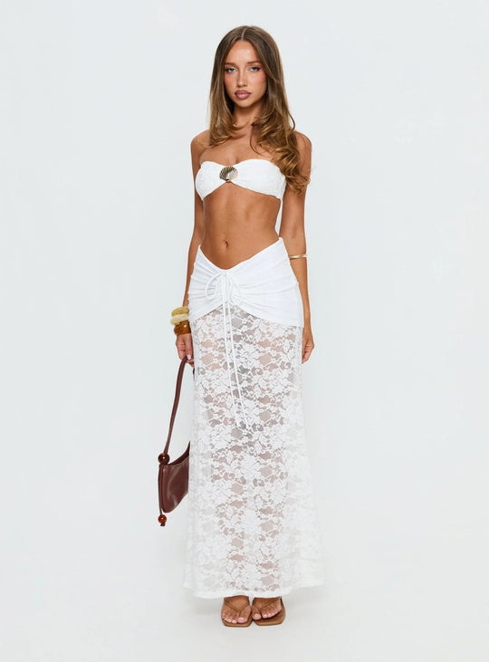 Damen Strandkleid mit raffinierten Spitzen-Detail und verstellbarem Bindedetail EB