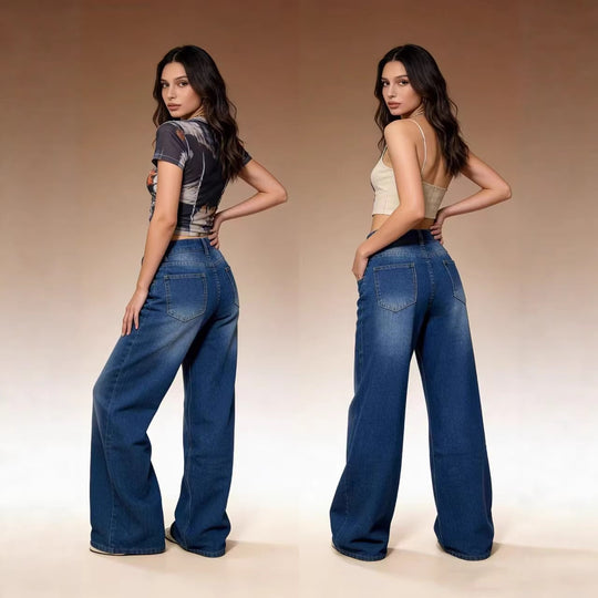 Damen Weit geschnittene High-Waist Jeans mit raffinierter Taillierung EB