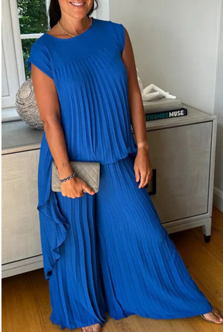 Damen Plissee Maxikleid mit elegantem Schnitt und fließender Silhouette EB