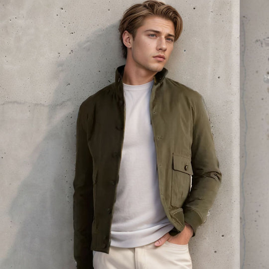 Herren elegante Wildlederjacke mit praktischem Kragen und aufgesetzten Taschen EB