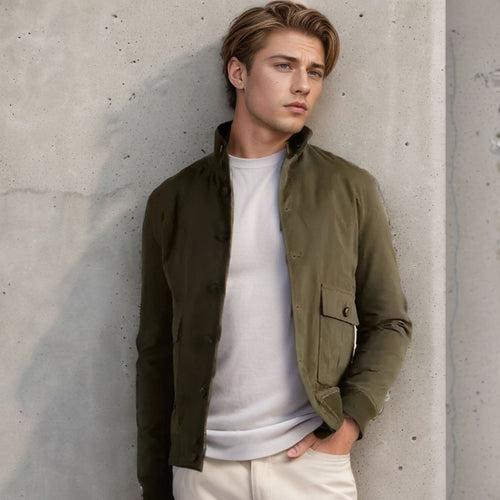 Herren elegante Wildlederjacke mit praktischem Kragen und aufgesetzten Taschen EB