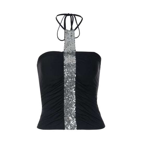 Damen Cropped Top mit Glitzerdetails und figurbetonter Passform EB