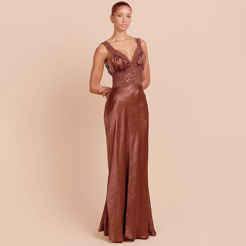 Damen Elegantes Abendkleid mit Spitzenoberteil und fließendem Saum EB