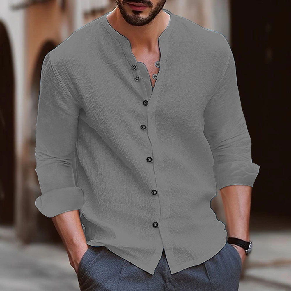 Herren Langarm-Henley-Hemd aus leichtem Baumwollgewebe mit modischem Knopfdetail EB