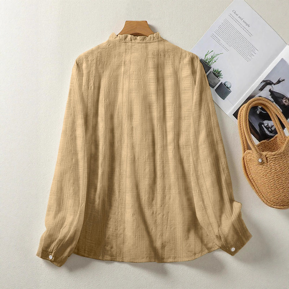 Damen Bluse mit Rüschenkragen und Knopfverschluss EB
