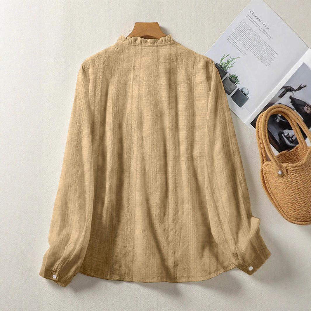 Damen Bluse mit Rüschenkragen und Knopfverschluss EB