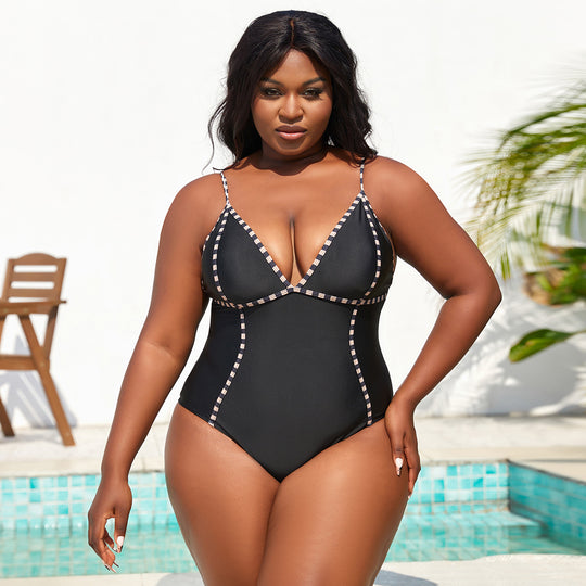 Damen Eleganter Einteiler Badeanzug mit raffinierten Kontrastdetails EB