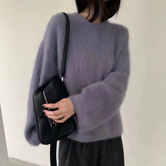 Damen Flauschiger Pullover mit überschnittenen Schultern und weitem Schnitt EB