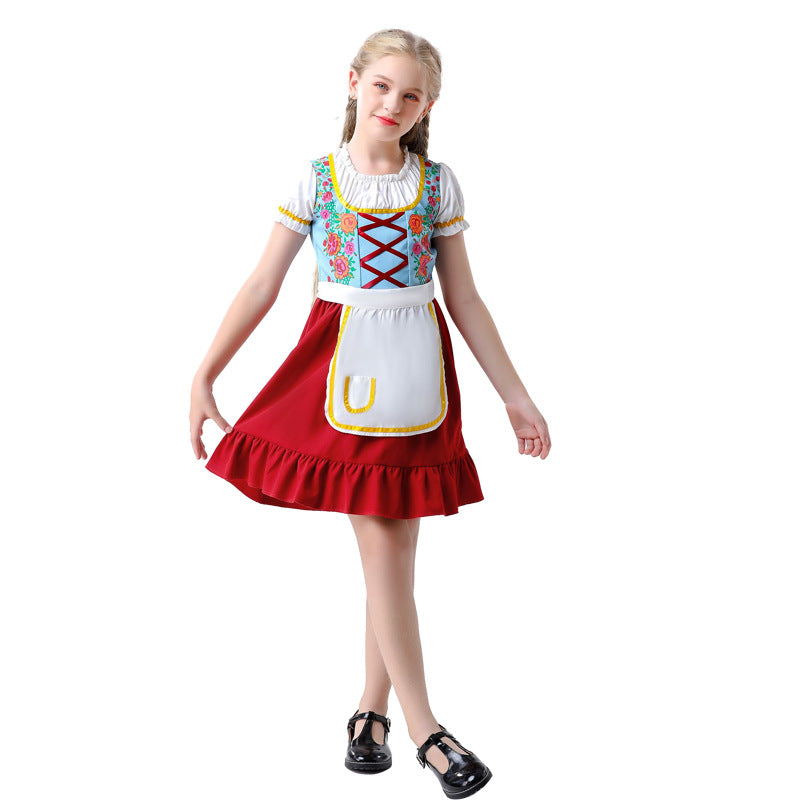 Damen nan traditionelles Dirndlkleid für Kinder mit Schürze und floraler Stickerei EB