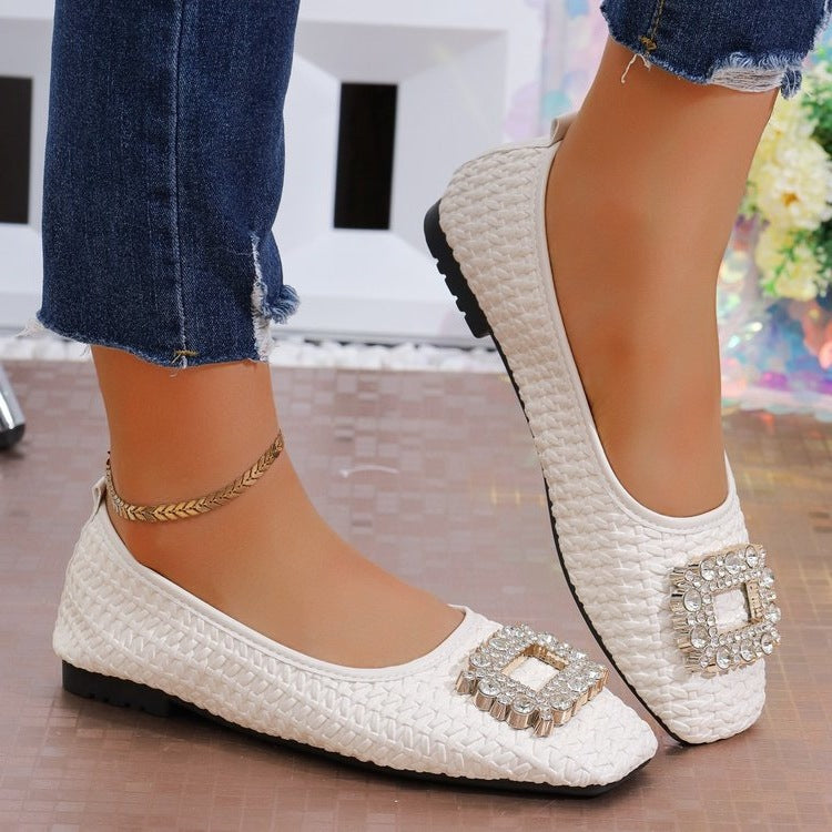 Damen elegante Ballerinas mit funkelndem Schmuckelement EB