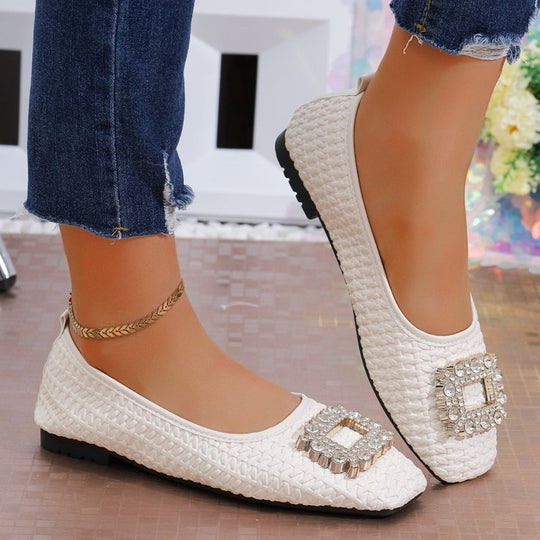 Damen elegante Ballerinas mit funkelndem Schmuckelement EB