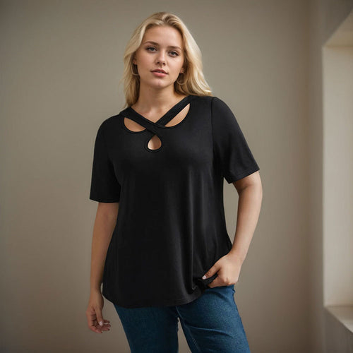 Damen Kurzarmshirt mit Kreuz-Ausschnitt EB