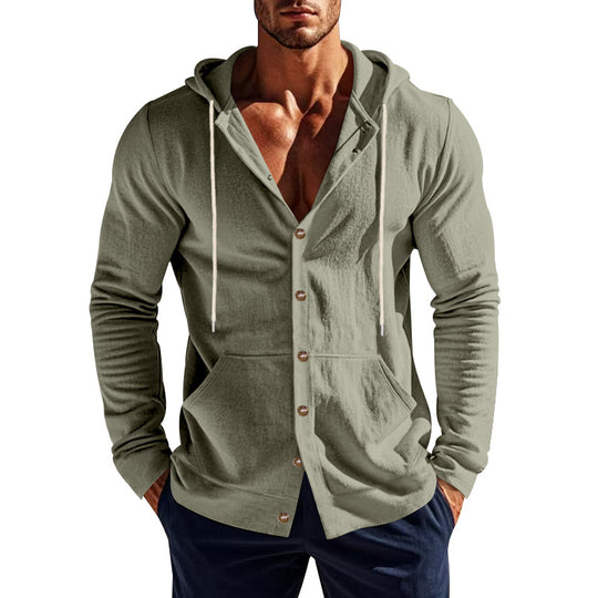 Herren nan sportive Kapuzenjacke mit Knopfverschluss, Kängurutasche und figurbetonter Passform EB