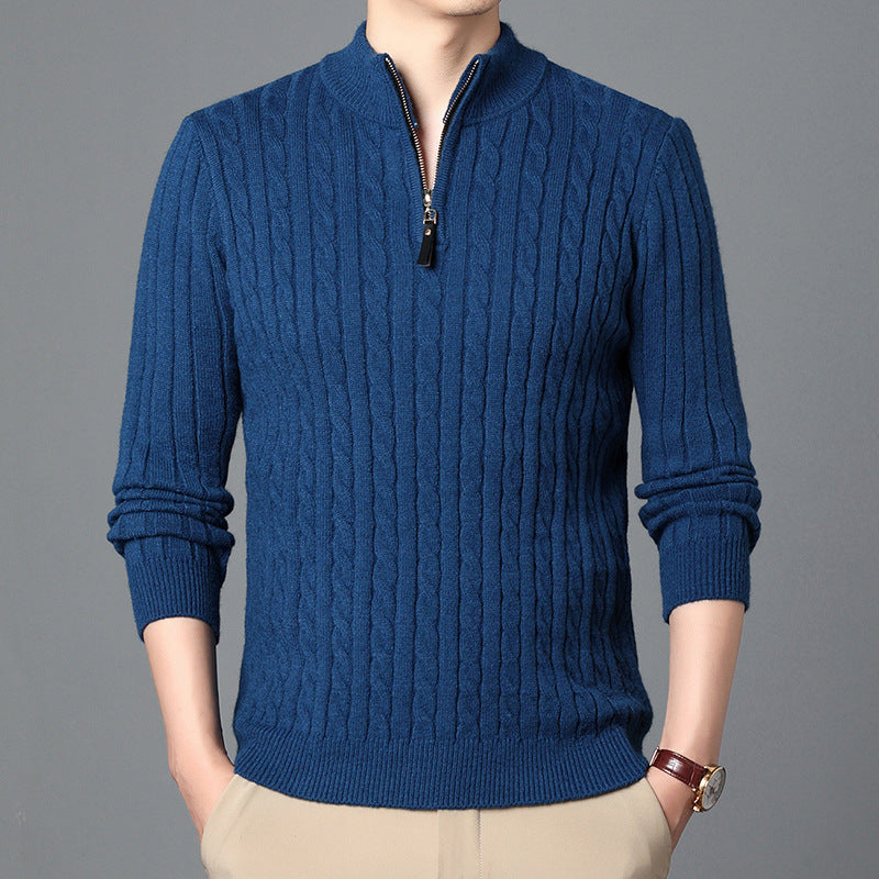 Herren Hochwertiger Strickpullover mit modernem Zipper und Detailstruktur EB