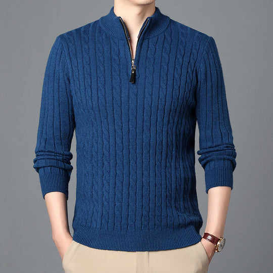 Herren Hochwertiger Strickpullover mit modernem Zipper und Detailstruktur EB