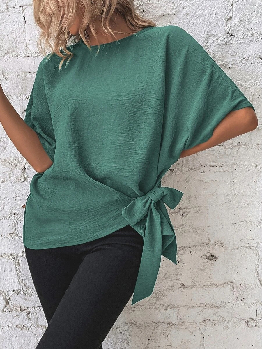 Damen Oversize-Bluse mit Seitenschleife und Fledermausärmeln EB