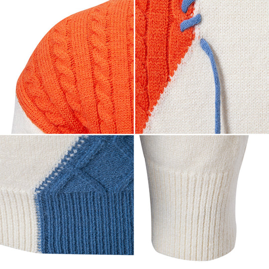Herren modischer Strickpullover mit kreativen Zopf- und Farbblockdesign EB