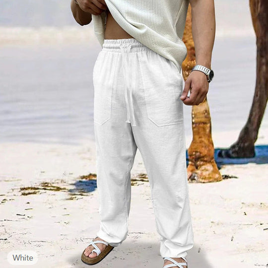 Herren nan lässige Leinen-Joggerhose mit elastischem Tunnelzug, aufgesetzten Taschen und konischer Silhouette EB