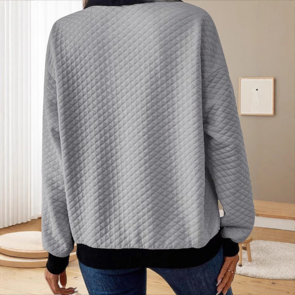 Damen Stepp-Pullover mit Kragen und Knopfleiste EB