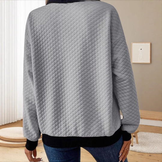 Damen Stepp-Pullover mit Kragen und Knopfleiste EB