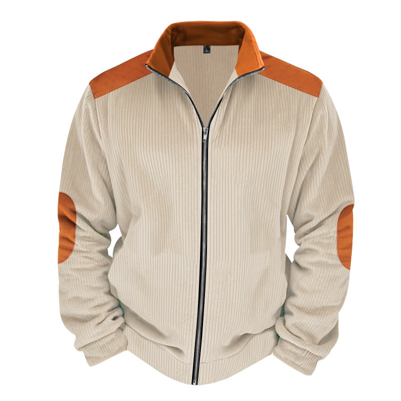 Herren Sportliche Zip-Jacke mit Rippenstruktur und Kontrastärmel EB