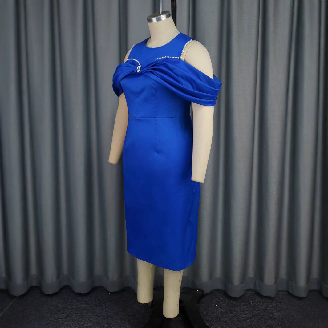 Damen Elegantes Cocktailkleid mit asymmetrischem Schulterdesign und schimmerndem Akzent EB