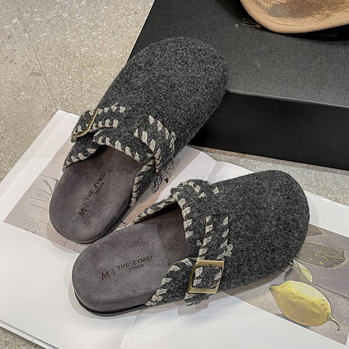 Damen Filzclogs mit modischer Schnallenverzierung und kuscheligem Innenfutter EB