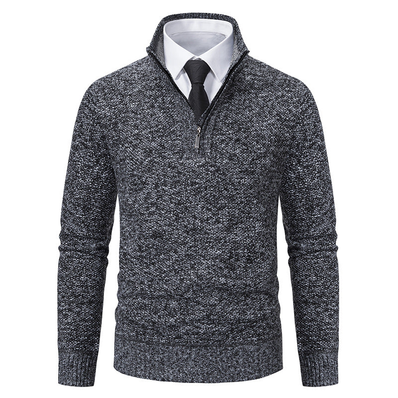 Herren eleganter Strickpullover mit halbem Reißverschluss und strukturierter Oberfläche EB