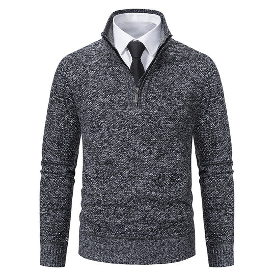 Herren eleganter Strickpullover mit halbem Reißverschluss und strukturierter Oberfläche EB