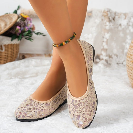 Damen Einfache Ballerinas mit luftigem Spitze-Design und flexiblem Fußbett EB