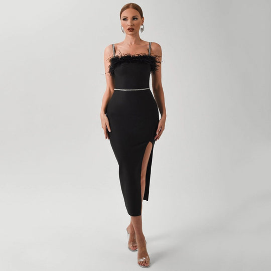 Damen Elegantes Abendkleid mit filigranem Spitzenbesatz und verführerischem Schlitz EB