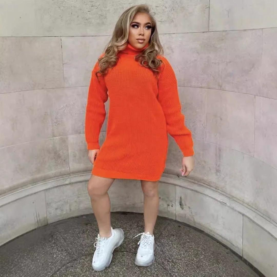 Damen Oversized-Strickpullover mit hohem Kragen und lässigem Schnitt EB