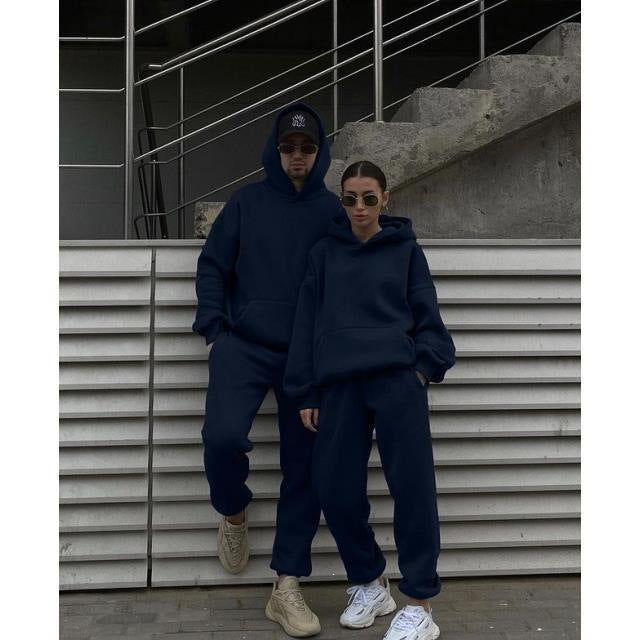 Unisex Oversize-Kapuzenpullover mit Kängurutasche und weiter Jogginghose aus French Terry EB