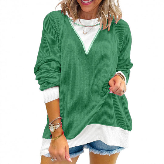Damen lässiger Pullover aus strukturiertem Material mit V-Ausschnitt EB