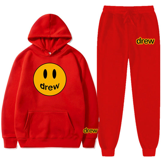 Unisex nan zweiteiliges Lounge-Set aus French-Terry mit Smiley-Print Kapuzenpullover und tapered Jogginghose EB