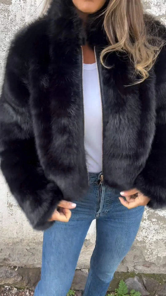 Damen kuschelige und modische Fleecejacke mit Stehkragen und Reißverschluss EB