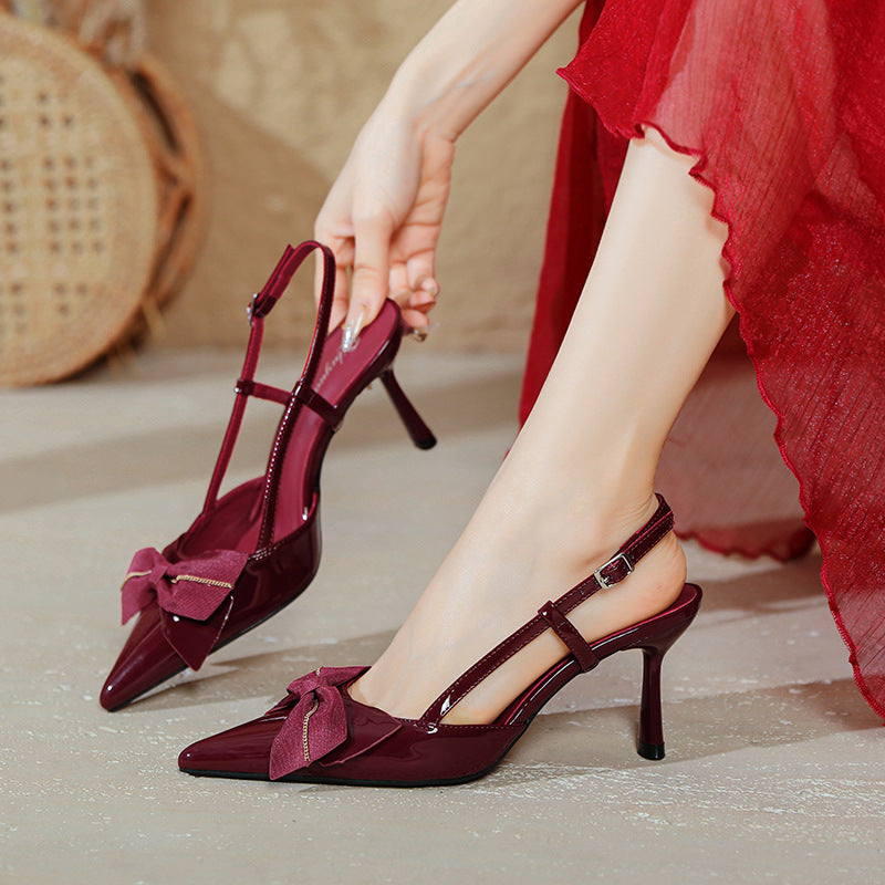 Damen Slingback-Pumps mit dekorativem Schleifen-Detail und spitzem Absatz EB