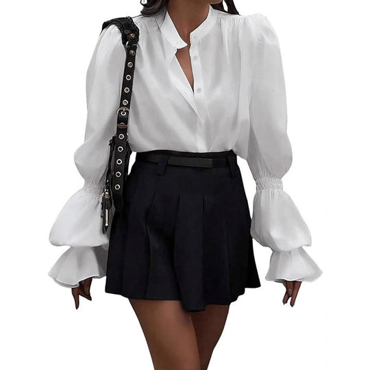 Damen Bluse mit eleganten Puffärmeln und zeitlosem Stehkragen EB