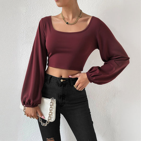 Damen formgebendes Cropped-Top mit quadratischem Ausschnitt und Ballonärmeln Eichborn Berlin